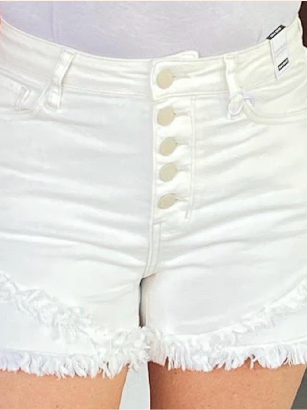 Judy Blue Ivory Frayed High-Rise Button-Fly Denim Shorts